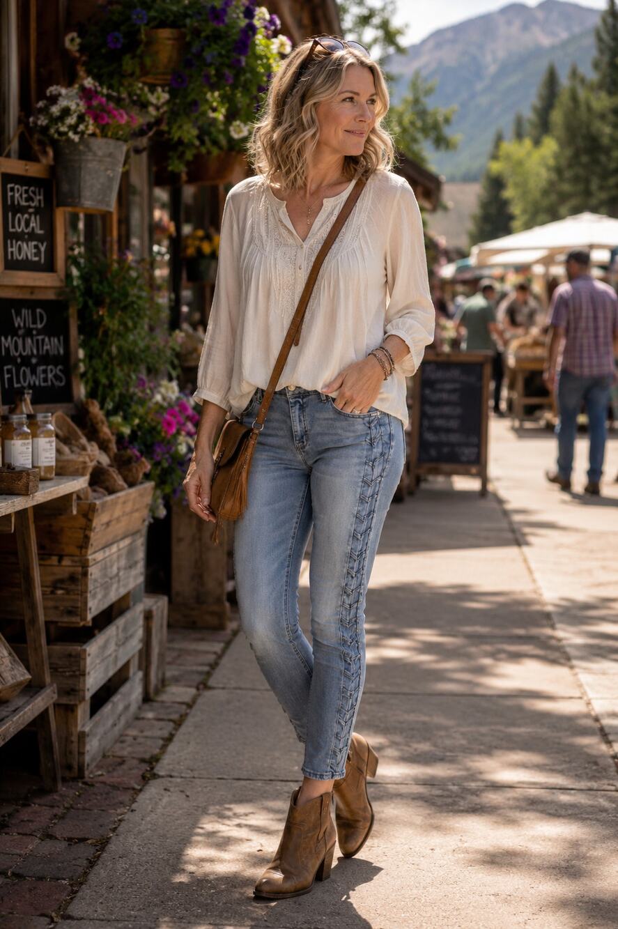 Braided Side Skinny Ankle Stretch Jeans Light Wash Denim Boho Western Size 12